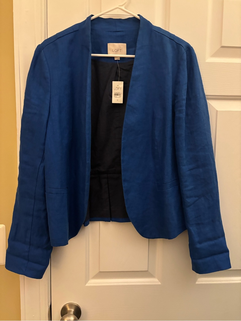 LOFT Women's Blue Open-Front Blazer Jacket Linen Size 12 NWT